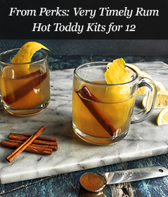 From Perks: Very Timely Rum Hot Toddy Kits for 12
