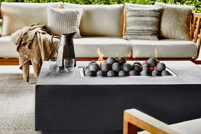 Outer fire pit table stone spheres