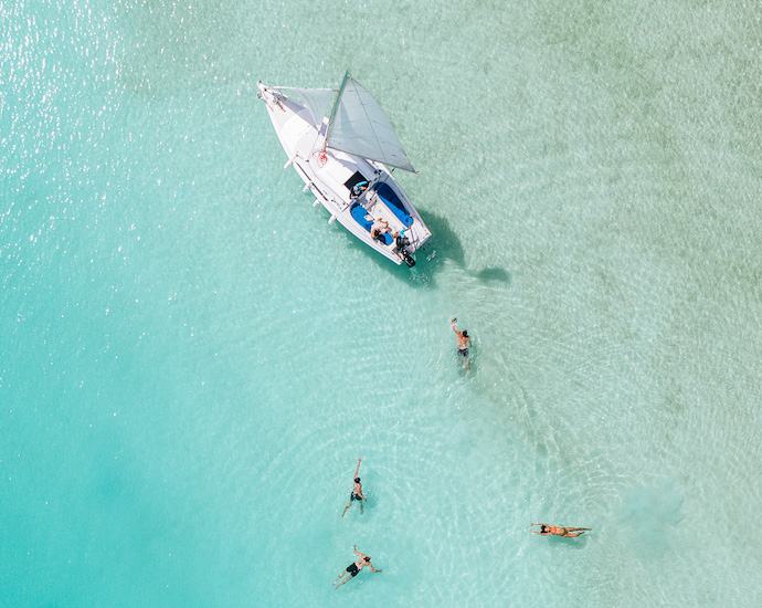 a boat in off the coast of Habitas Bacalar