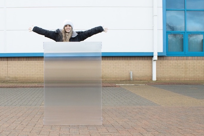 woman hides behind Invisibility Shield 