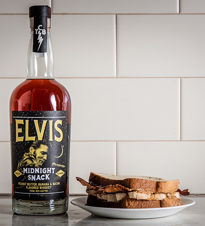 Elvis whiskey midnight snack with a sandwich