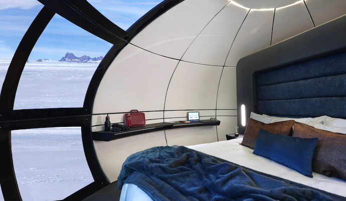 white desert echo sky pod bedroom