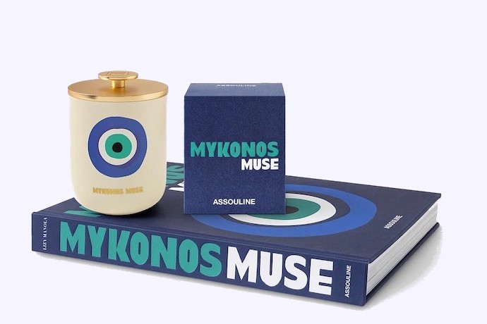 assouline mykonos muse candle and book