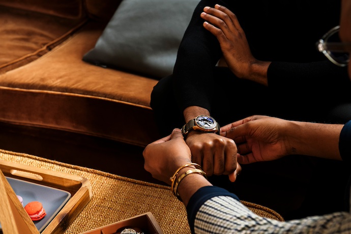 trying on a shinola watch