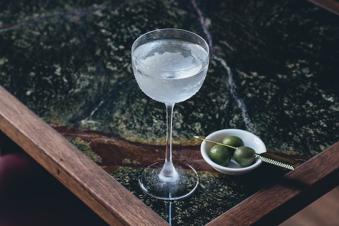 martini cocktail with olives