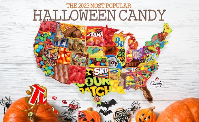 map of the most popular halloween candy in the usa