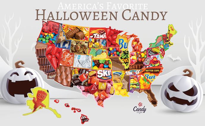 map of america's favorite halloween candy