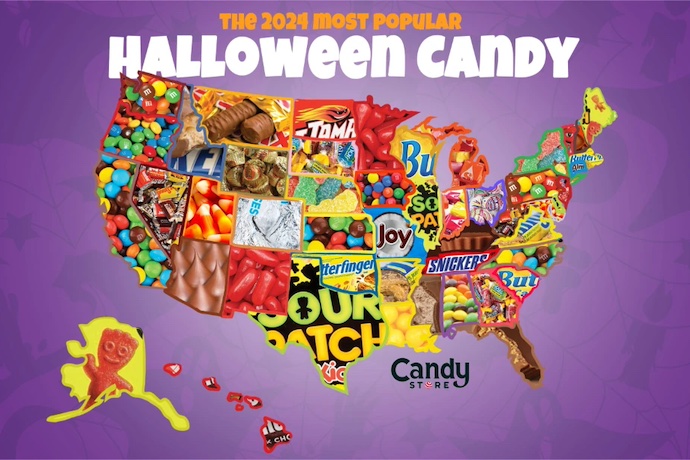 map of the most popular halloween candy in every state