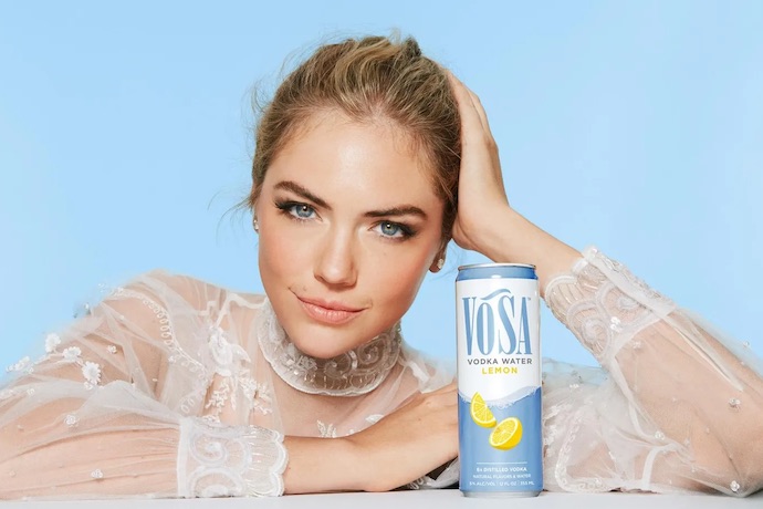 kate upton with vosa spirits canned cocktail