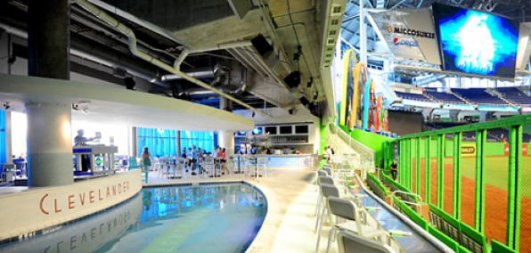 Swimming in the pool at Marlins Park 