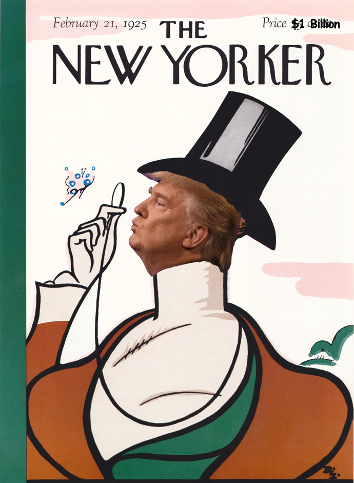 Fake First Ever New Yorker Cover Donald Trump in place of Eustace Tilley